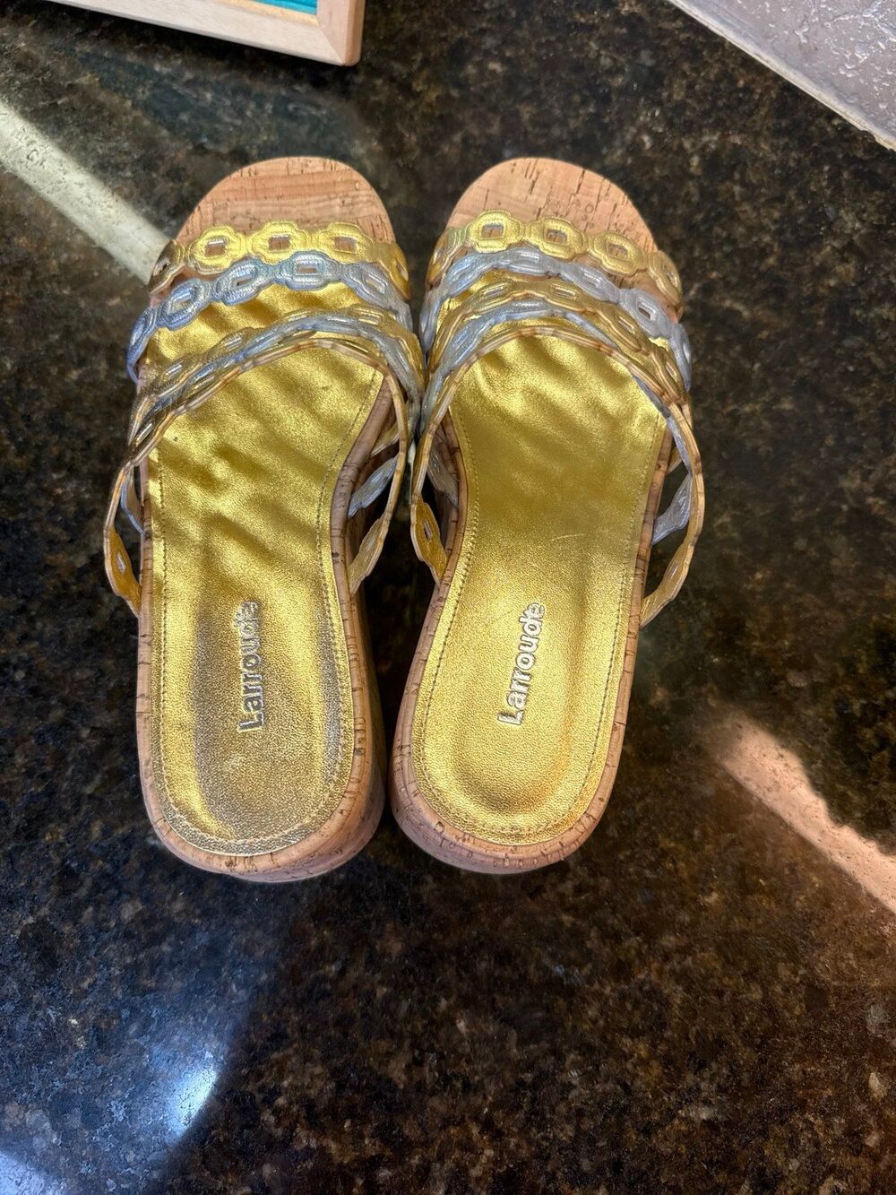 Larroude Charli Gold Silver Metallic Strap Sandals Mules 6.5 NWOT HARD TO FIND - Picture 10 of 12